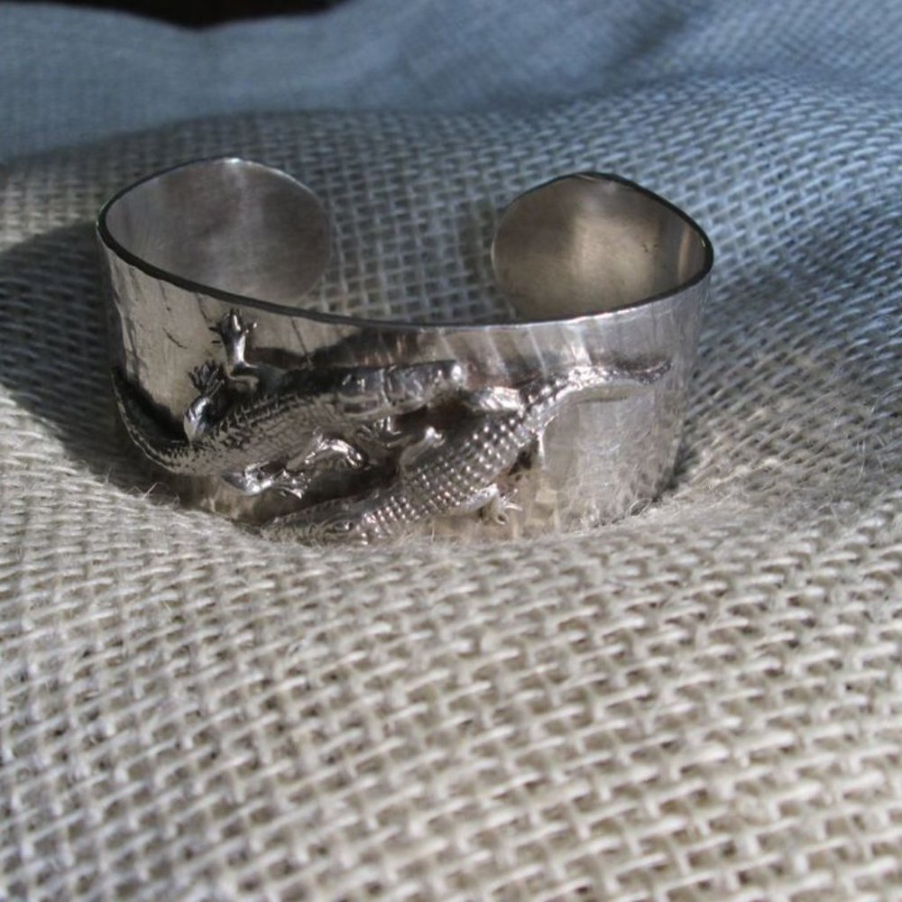 Sterling Silver Crocodile Cuff Bracelet